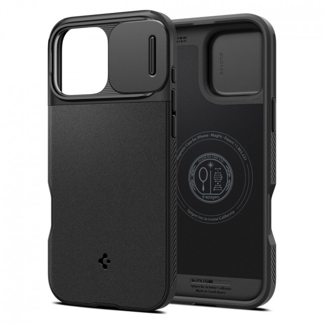 Spigen iPhone 16 Pro Optik Armor Mag Θήκη Σιλικόνης με Κάλυμμα για την Κάμερα και MagSafe - Black