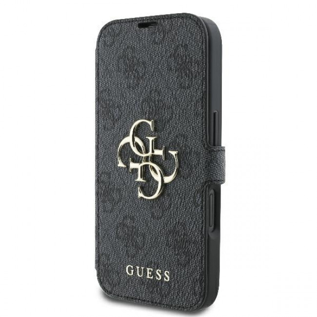 Guess iPhone 16 - 4G Metal Logo Θήκη Πορτοφόλι με Επένδυση Συνθετικού Δέρματος - Black - GUBKP16S4GMGGR