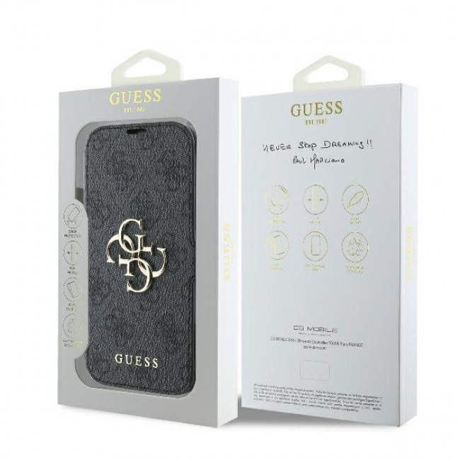 Guess iPhone 16 - 4G Metal Logo Θήκη Πορτοφόλι με Επένδυση Συνθετικού Δέρματος - Black - GUBKP16S4GMGGR