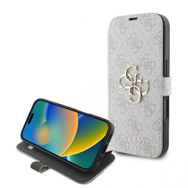 Guess iPhone 16 Pro Max - 4G Metal Logo Θήκη Πορτοφόλι με Επένδυση Συνθετικού Δέρματος - Pink - GUBKP16X4GMGPI