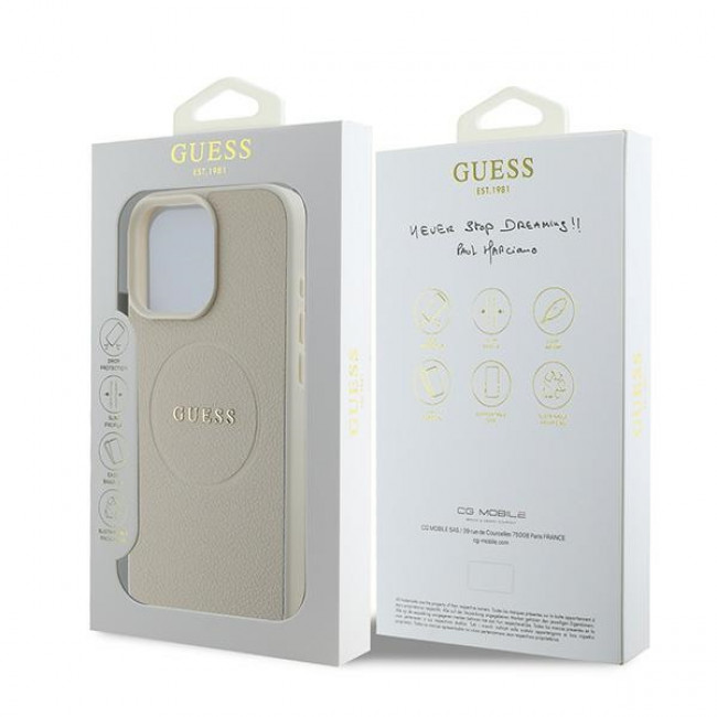 Guess iPhone 16 Pro - Grained Ring MagSafe - Σκληρή Θήκη από Οικολογικό Δέρμα - Beige - GUHMP16LPGHSMME