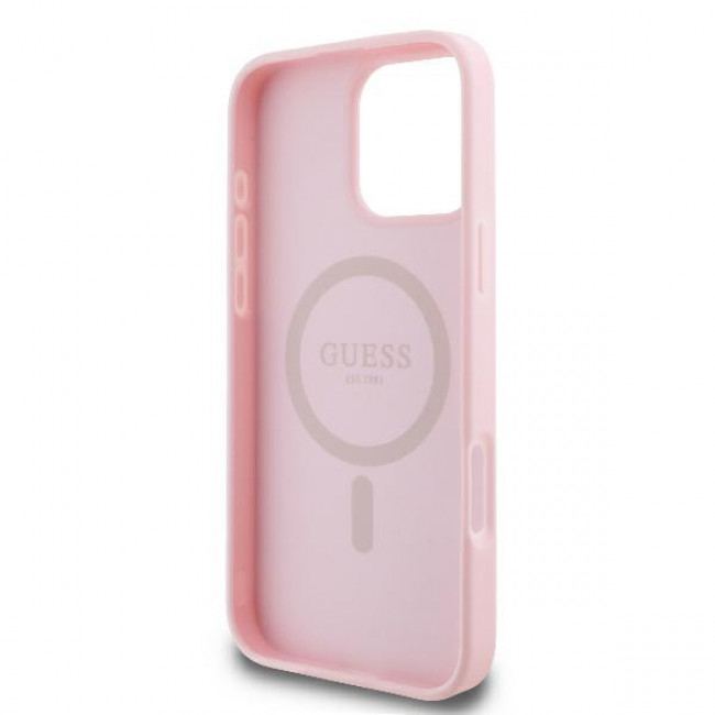 Guess iPhone 16 Pro - Peony Script Logo - MagSafe Θήκη με Επένδυση Συνθετικού Δέρματος - Pink - GUHMP16LPGPYSP