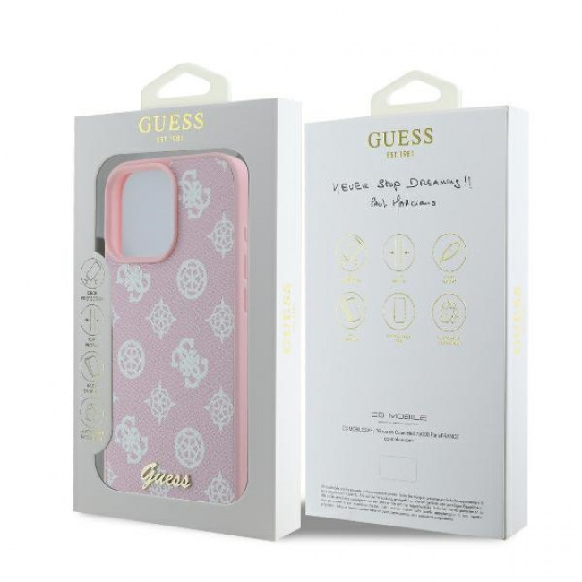 Guess iPhone 16 Pro - Peony Script Logo - MagSafe Θήκη με Επένδυση Συνθετικού Δέρματος - Pink - GUHMP16LPGPYSP