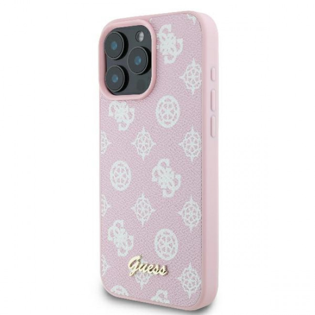 Guess iPhone 16 Pro - Peony Script Logo - MagSafe Θήκη με Επένδυση Συνθετικού Δέρματος - Pink - GUHMP16LPGPYSP