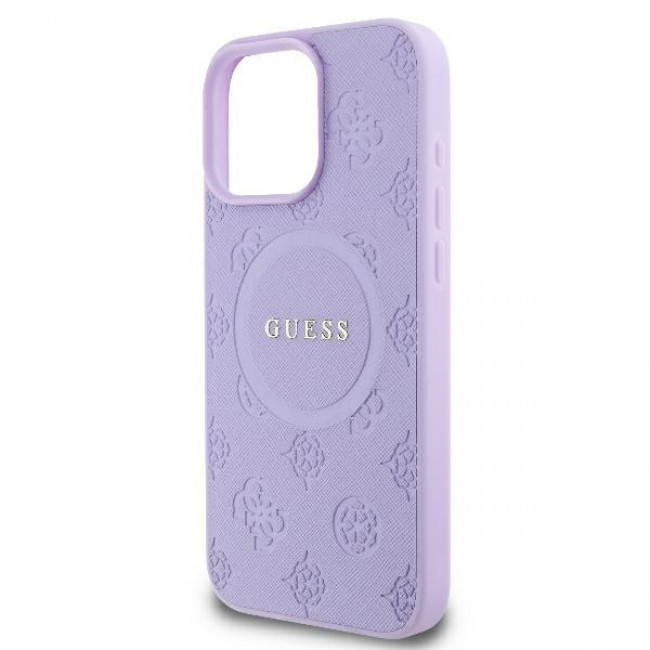 Guess iPhone 16 Pro - Saffiano Peony Classic Logo - MagSafe Σκληρή Θήκη με Πλαίσιο Σιλικόνης και Συνθετικό Δέρμα - Purple - GUHMP16LPSAPSMEU