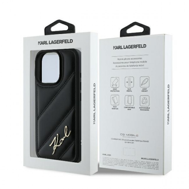 Karl Lagerfeld iPhone 16 Pro - Quilted Signature - Θήκη με Επένδυση Συνθετικού Δέρματος - Black - KLHCP16LPQDSMGK