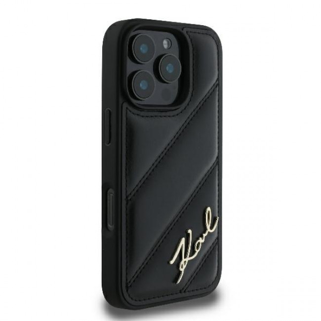 Karl Lagerfeld iPhone 16 Pro - Quilted Signature - Θήκη με Επένδυση Συνθετικού Δέρματος - Black - KLHCP16LPQDSMGK