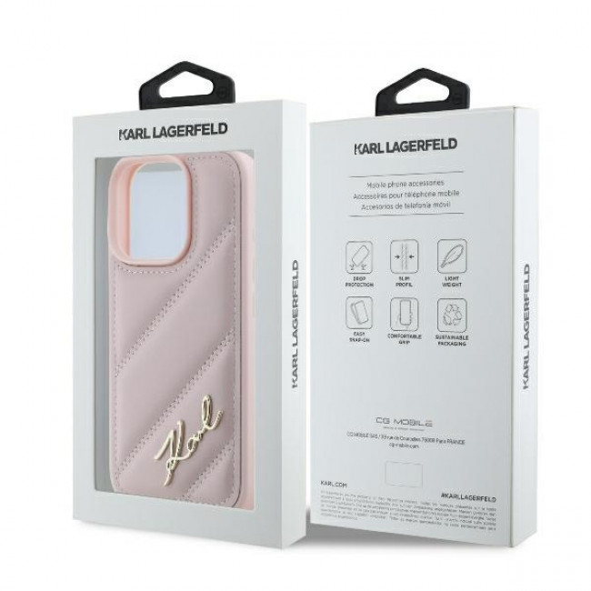 Karl Lagerfeld iPhone 16 Pro - Quilted Signature - Θήκη με Επένδυση Συνθετικού Δέρματος - Pink - KLHCP16LPQDSMGP