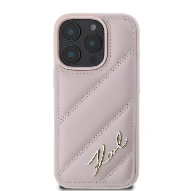 Karl Lagerfeld iPhone 16 Pro - Quilted Signature - Θήκη με Επένδυση Συνθετικού Δέρματος - Pink - KLHCP16LPQDSMGP