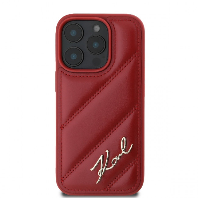 Karl Lagerfeld iPhone 16 Pro Max - Quilted Signature - Θήκη με Επένδυση Συνθετικού Δέρματος - Red - KLHCP16XPQDSMGR