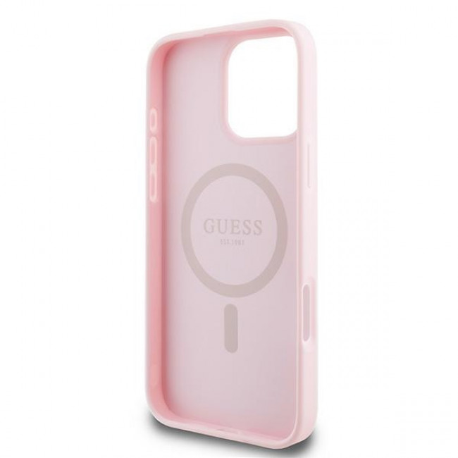 Guess iPhone 16 Pro - Grained Ring MagSafe - Σκληρή Θήκη από Οικολογικό Δέρμα - Pink - GUHMP16LPGHSMMP