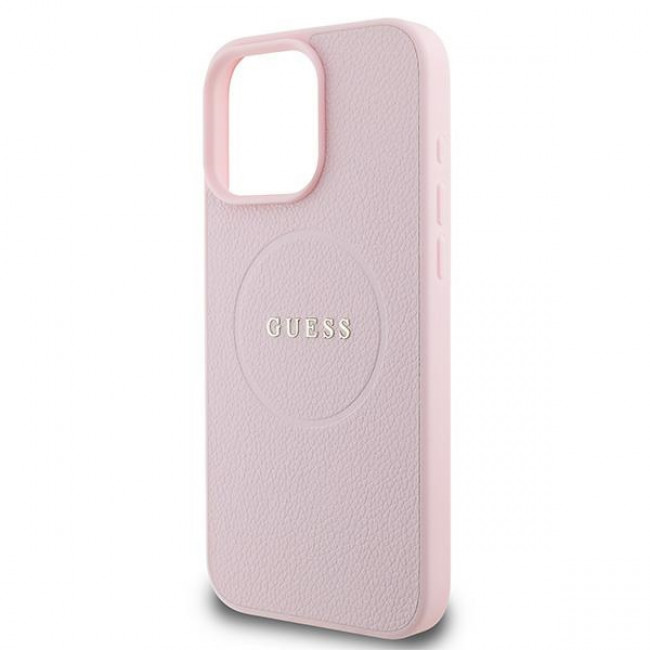 Guess iPhone 16 Pro - Grained Ring MagSafe - Σκληρή Θήκη από Οικολογικό Δέρμα - Pink - GUHMP16LPGHSMMP