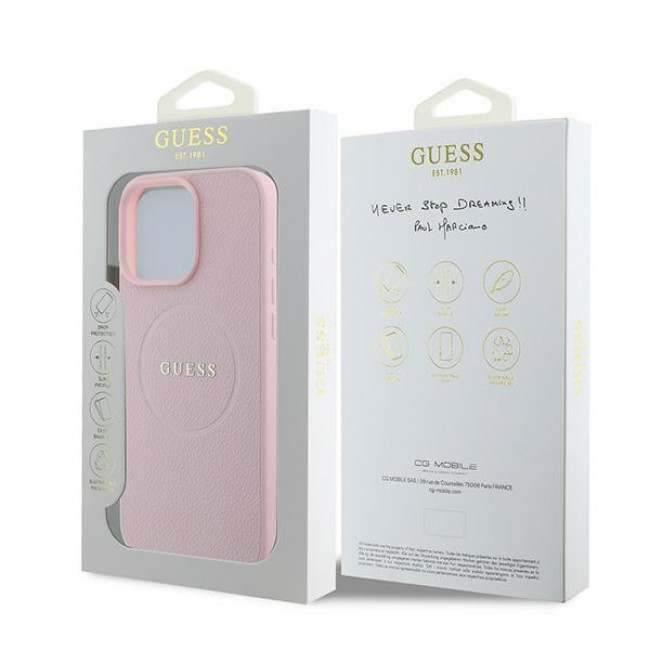 Guess iPhone 16 Pro - Grained Ring MagSafe - Σκληρή Θήκη από Οικολογικό Δέρμα - Pink - GUHMP16LPGHSMMP