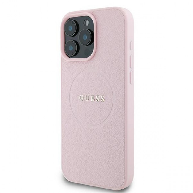 Guess iPhone 16 Pro - Grained Ring MagSafe - Σκληρή Θήκη από Οικολογικό Δέρμα - Pink - GUHMP16LPGHSMMP