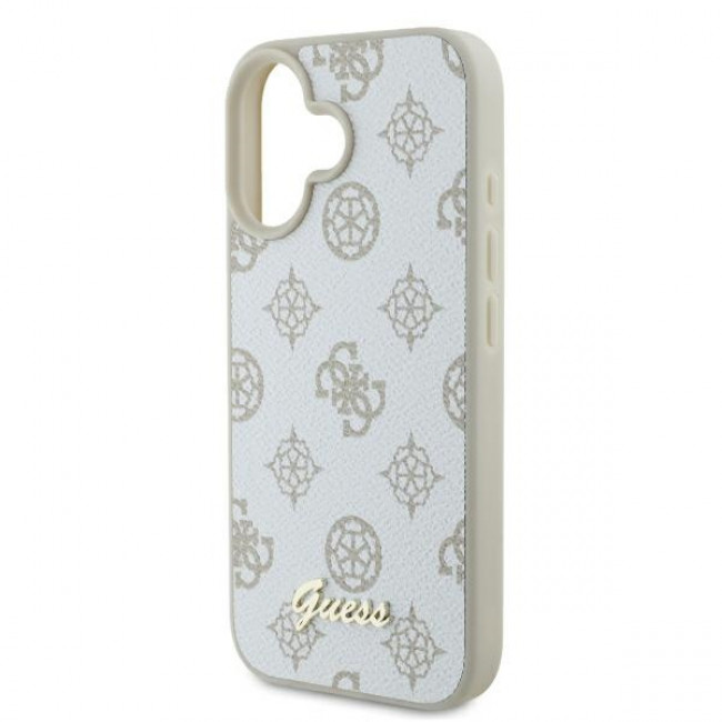 Guess iPhone 16 - Peony Script Logo - Θήκη με Επένδυση Συνθετικού Δέρματος - White - GUHMP16SPGPYSH