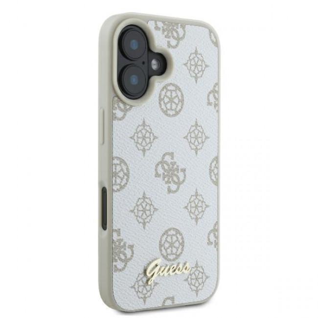 Guess iPhone 16 - Peony Script Logo - Θήκη με Επένδυση Συνθετικού Δέρματος - White - GUHMP16SPGPYSH