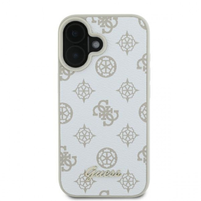 Guess iPhone 16 - Peony Script Logo - Θήκη με Επένδυση Συνθετικού Δέρματος - White - GUHMP16SPGPYSH