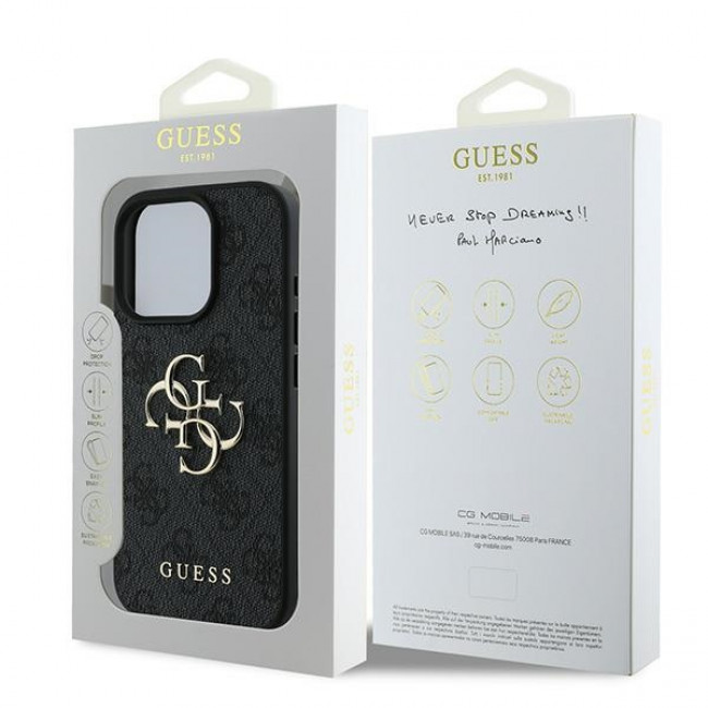 Guess iPhone 16 Pro - 4G Big Logo - Θήκη με Επένδυση Συνθετικού Δέρματος - Black - GUHCP16L4GMGGR