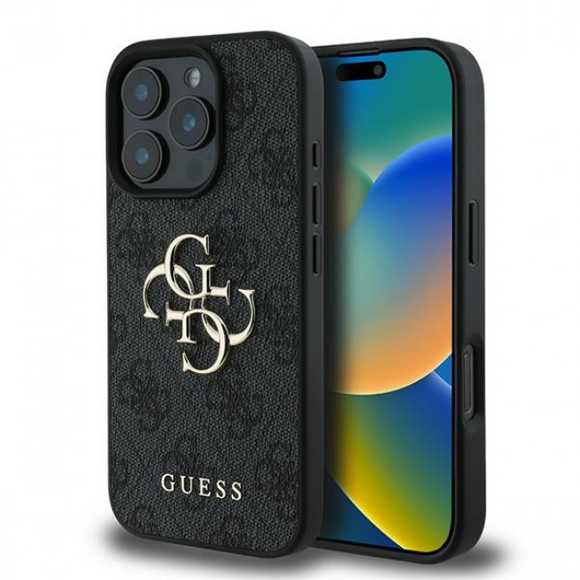 Guess iPhone 16 Pro - 4G Big Logo - Θήκη με Επένδυση Συνθετικού Δέρματος - Black - GUHCP16L4GMGGR