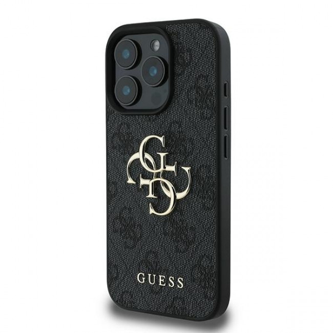 Guess iPhone 16 Pro - 4G Big Logo - Θήκη με Επένδυση Συνθετικού Δέρματος - Black - GUHCP16L4GMGGR