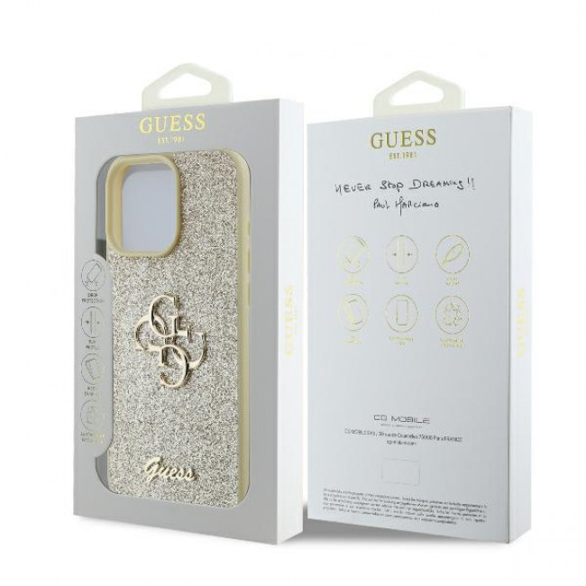 Guess iPhone 16 Pro - Fixed Glitter Big 4G - Σκληρή Θήκη με Πλαίσιο Σιλικόνης - Gold - GUHCP16LHG4SGD