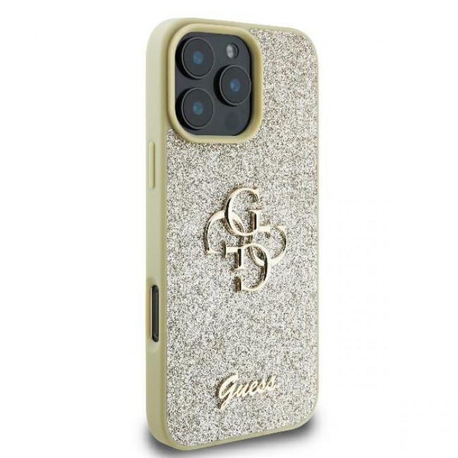 Guess iPhone 16 Pro - Fixed Glitter Big 4G - Σκληρή Θήκη με Πλαίσιο Σιλικόνης - Gold - GUHCP16LHG4SGD