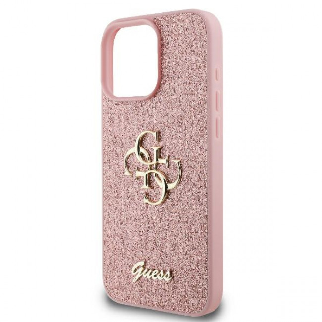 Guess iPhone 16 Pro - Fixed Glitter Big 4G - Σκληρή Θήκη με Πλαίσιο Σιλικόνης - Pink - GUHCP16LHG4SGP