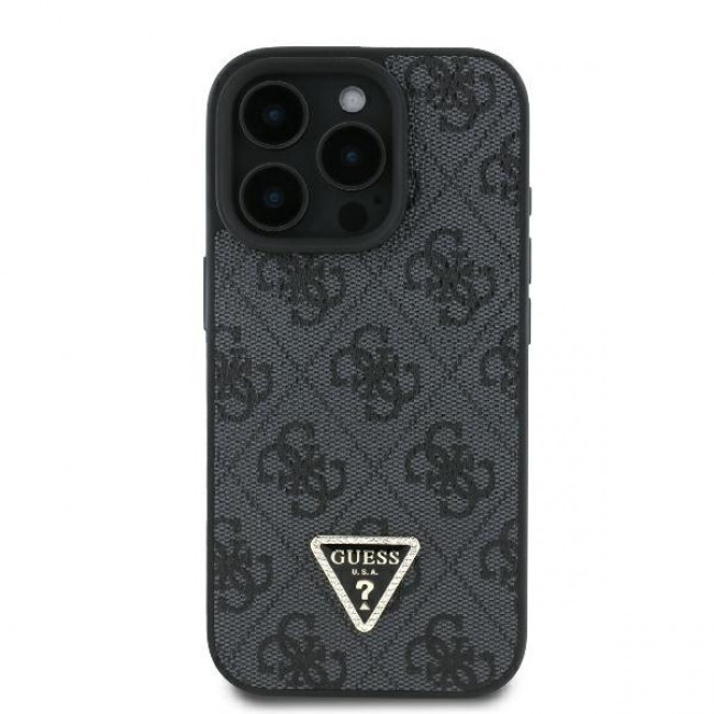 Guess iPhone 16 Pro - Leather 4G Triangle Strass - Θήκη με Επένδυση Συνθετικού Δέρματος - Black - GUHCP16LP4TDPK