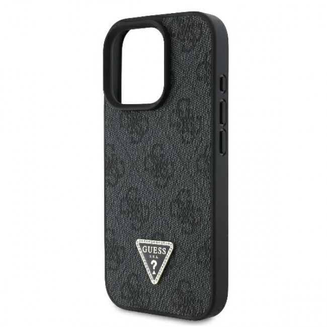 Guess iPhone 16 Pro - Leather 4G Triangle Strass - Θήκη με Επένδυση Συνθετικού Δέρματος - Black - GUHCP16LP4TDPK