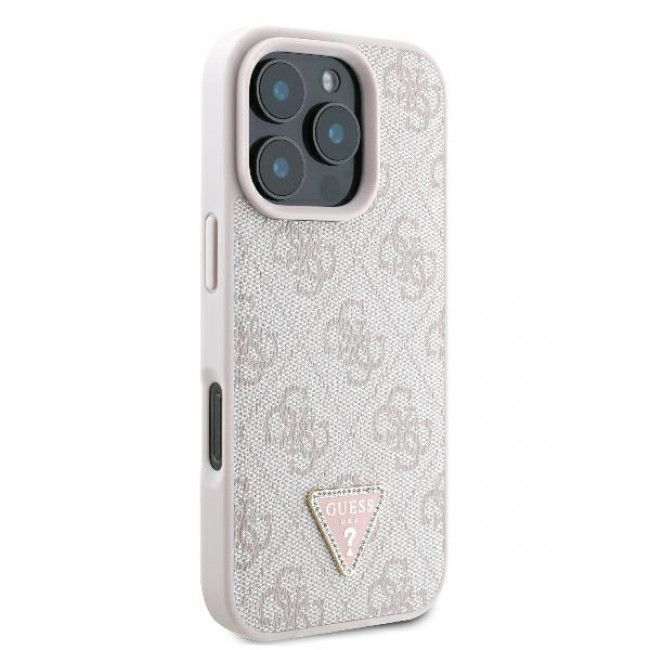 Guess iPhone 16 Pro - Leather 4G Triangle Strass - Θήκη με Επένδυση Συνθετικού Δέρματος - Pink - GUHCP16LP4TDPP