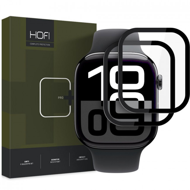 Hofi Προστασία Οθόνης Apple Watch 10 - 46mm - Hybrid Pro+ Glass 7H Full Screen Αντιχαρακτικό Γυαλί Οθόνης - 2 Τεμάχια - Black