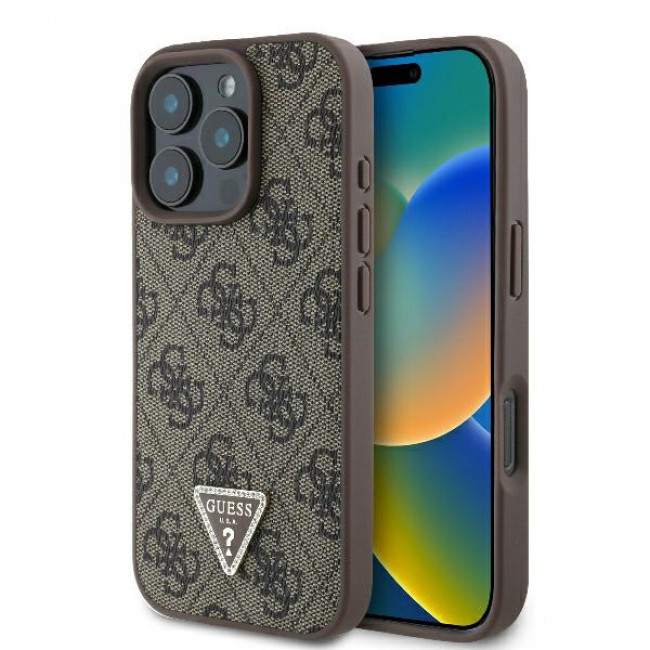 Guess iPhone 16 Pro - Leather 4G Triangle Strass - Θήκη με Επένδυση Συνθετικού Δέρματος - Brown - GUHCP16LP4TDPW