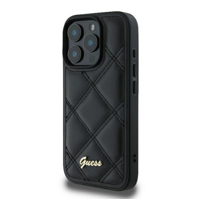 Guess iPhone 16 Pro - Quilted Metal Logo - Θήκη με Επένδυση Συνθετικού Δέρματος - Black - GUHCP16LPSQSQSK