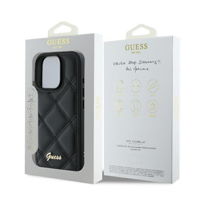 Guess iPhone 16 Pro - Quilted Metal Logo - Θήκη με Επένδυση Συνθετικού Δέρματος - Black - GUHCP16LPSQSQSK