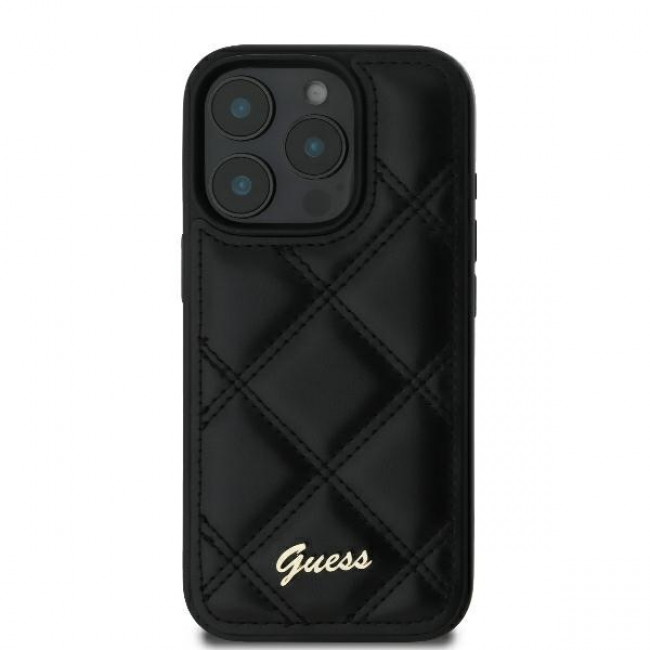 Guess iPhone 16 Pro - Quilted Metal Logo - Θήκη με Επένδυση Συνθετικού Δέρματος - Black - GUHCP16LPSQSQSK