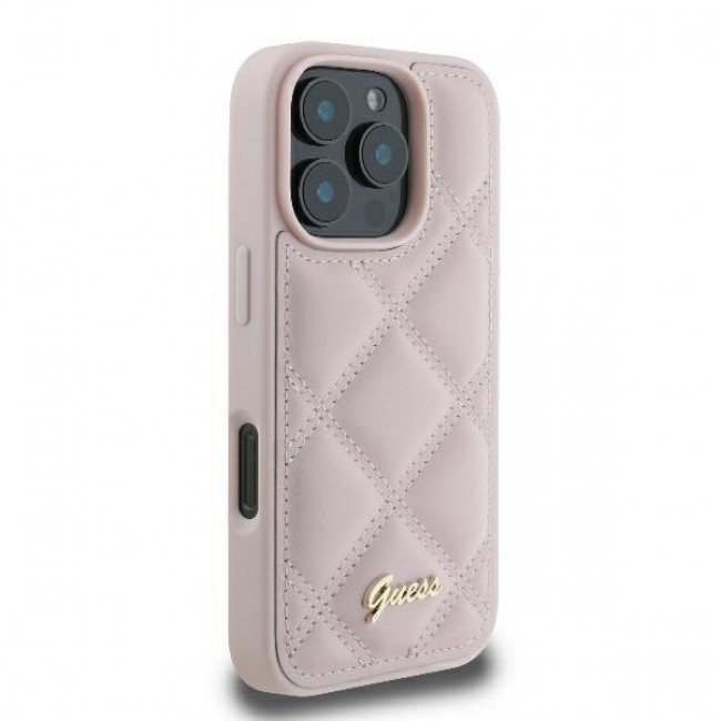 Guess iPhone 16 Pro - Quilted Metal Logo - Θήκη με Επένδυση Συνθετικού Δέρματος - Pink - GUHCP16LPSQSQSP