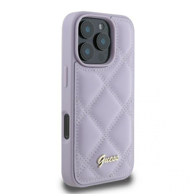 Guess iPhone 16 Pro - Quilted Metal Logo - Θήκη με Επένδυση Συνθετικού Δέρματος - Purple - GUHCP16LPSQSQSU