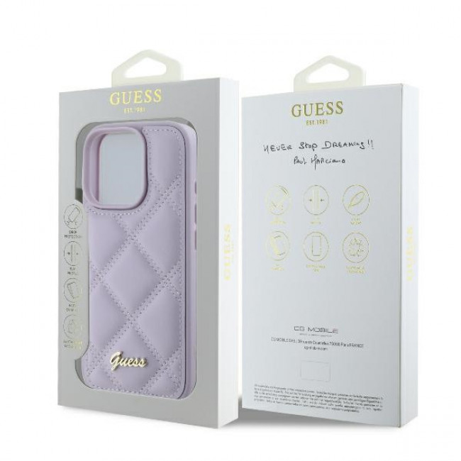 Guess iPhone 16 Pro - Quilted Metal Logo - Θήκη με Επένδυση Συνθετικού Δέρματος - Purple - GUHCP16LPSQSQSU