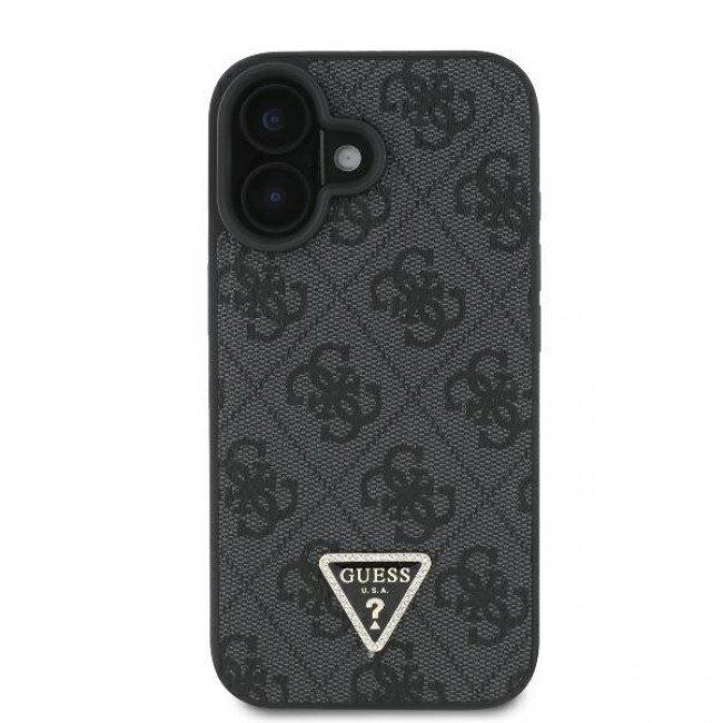 Guess iPhone 16 Plus - Leather 4G Triangle Strass - Θήκη με Επένδυση Συνθετικού Δέρματος - Black - GUHCP16MP4TDPK