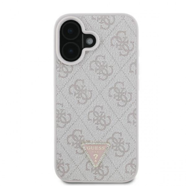 Guess iPhone 16 Plus - Leather 4G Triangle Strass - Θήκη με Επένδυση Συνθετικού Δέρματος - Pink - GUHCP16MP4TDPP