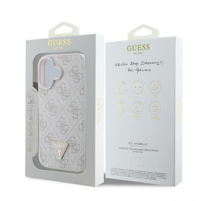 Guess iPhone 16 Plus - Leather 4G Triangle Strass - Θήκη με Επένδυση Συνθετικού Δέρματος - Pink - GUHCP16MP4TDPP