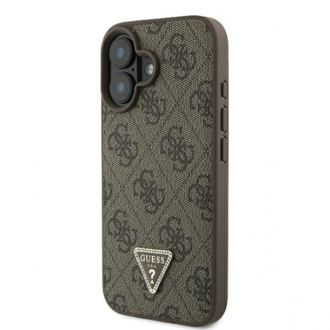 Guess iPhone 16 Plus - Leather 4G Triangle Strass - Θήκη με Επένδυση Συνθετικού Δέρματος - Brown - GUHCP16MP4TDPW