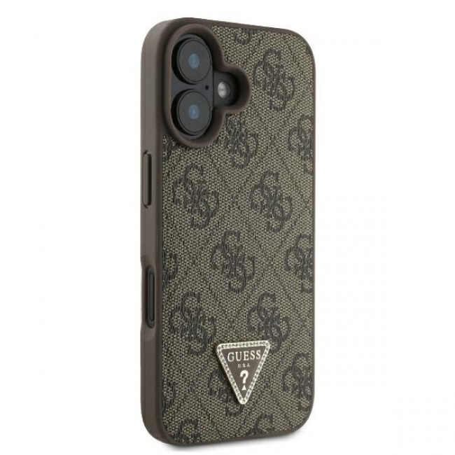 Guess iPhone 16 Plus - Leather 4G Triangle Strass - Θήκη με Επένδυση Συνθετικού Δέρματος - Brown - GUHCP16MP4TDPW