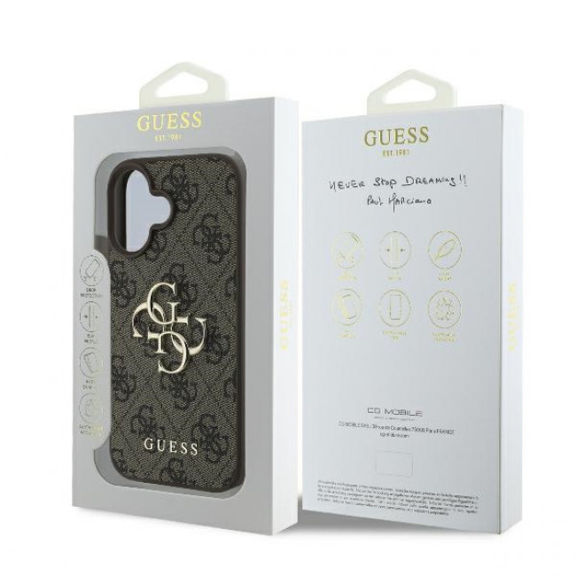 Guess iPhone 16 - 4G Big Logo - Θήκη με Επένδυση Συνθετικού Δέρματος - Brown - GUHCP16S4GMGBR