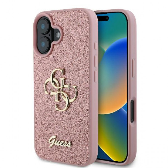 Guess iPhone 16 - Fixed Glitter Big 4G - Σκληρή Θήκη με Πλαίσιο Σιλικόνης - Pink - GUHCP16SHG4SGP