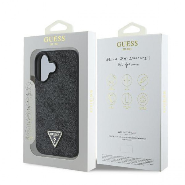 Guess iPhone 16 - Leather 4G Triangle Strass - Θήκη με Επένδυση Συνθετικού Δέρματος - Black - GUHCP16SP4TDPK