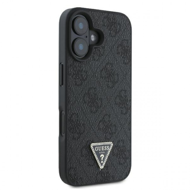 Guess iPhone 16 - Leather 4G Triangle Strass - Θήκη με Επένδυση Συνθετικού Δέρματος - Black - GUHCP16SP4TDPK