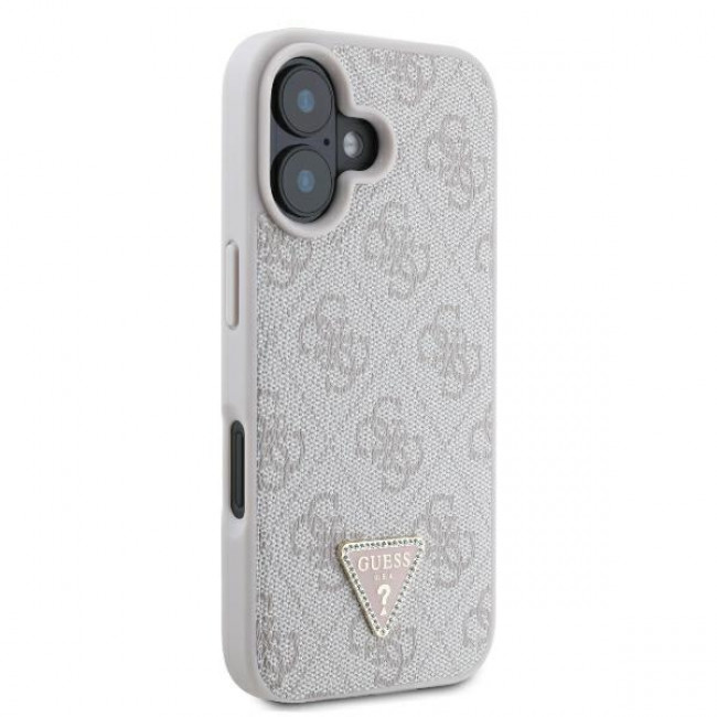 Guess iPhone 16 - Leather 4G Triangle Strass - Θήκη με Επένδυση Συνθετικού Δέρματος - Pink - GUHCP16SP4TDPP