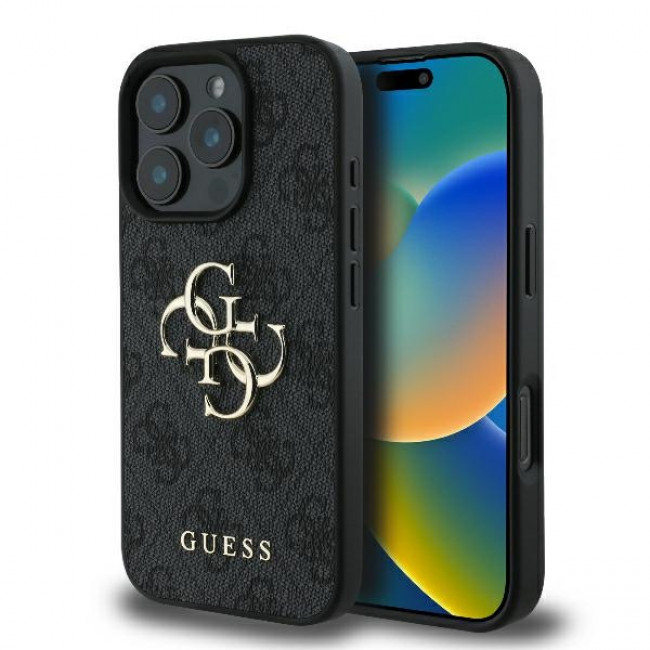 Guess iPhone 16 Pro Max - 4G Big Logo - Θήκη με Επένδυση Συνθετικού Δέρματος - Black - GUHCP16X4GMGGR