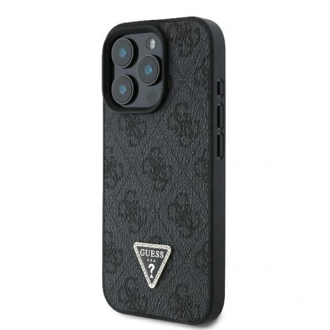 Guess iPhone 16 Pro Max - Leather 4G Triangle Strass - Θήκη με Επένδυση Συνθετικού Δέρματος - Black - GUHCP16XP4TDPK